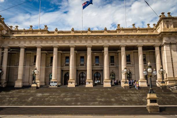 Melbourne Parliament House in Victoria, Australia, in the summer stock photo