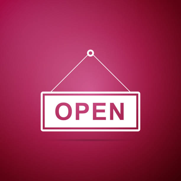 istock Hanging sign with text Open door icon isolated on purple background. Flat design. Vector Illustration 1013022526