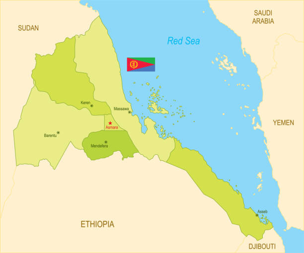 フラグとエリトリアの平らな地図 - state of eritrea点のイラスト素材／クリップアート素材／マンガ素材／アイコン素材
