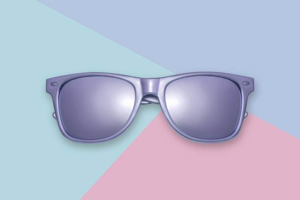 istock Blue metallic sun glasses on a pink-blue background. Creative concept 1013026096