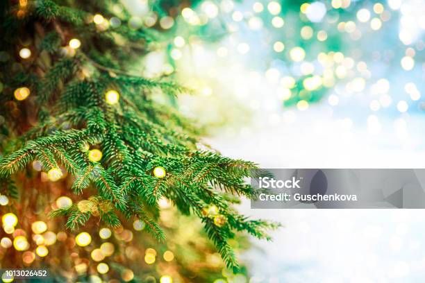 Closeup Of Christmastree Stock Photo - Download Image Now - Christmas Lights, Christmas Tree, Close-up