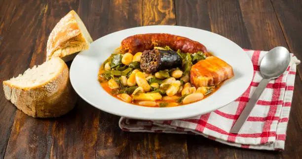 Beans with cabbage, typical gastronomy from Asturias, Spain