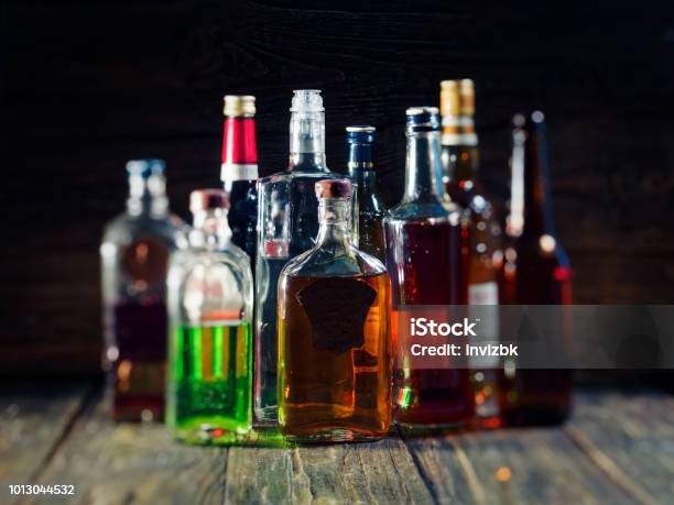 Bar Counter Stock Photo - Download Image Now - Alcohol - Drink, Bottle, Hard Liquor