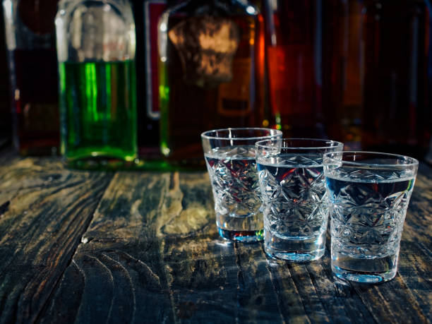 istock Shots of vodka on bar counter 1013044540