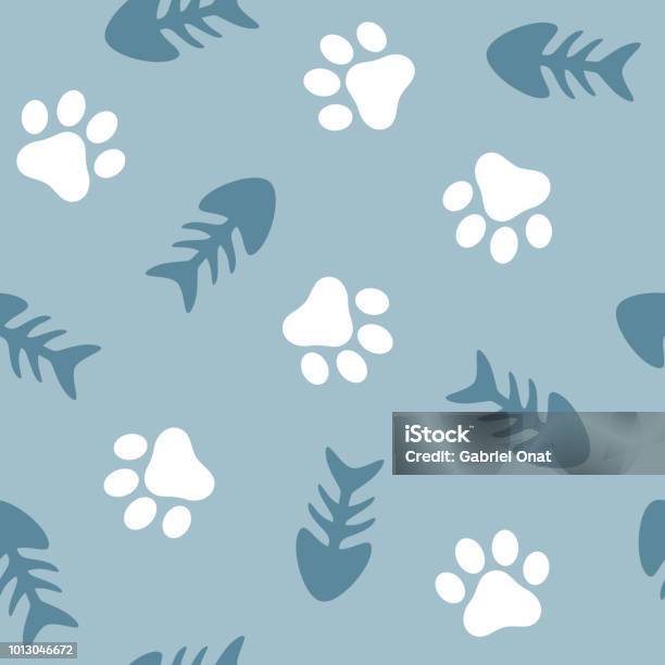 Fish Paw Pattern Fishbone And Paw Seamless Pattern Stock Illustration - Download Image ...
