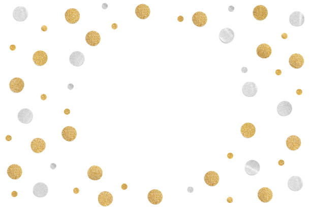 Gold and silver glitter frame paper cut on white background