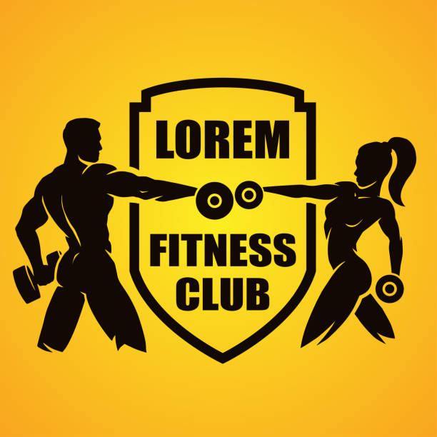 ilustrações de stock, clip art, desenhos animados e ícones de fitness logo template - female muscular build athlete exercising