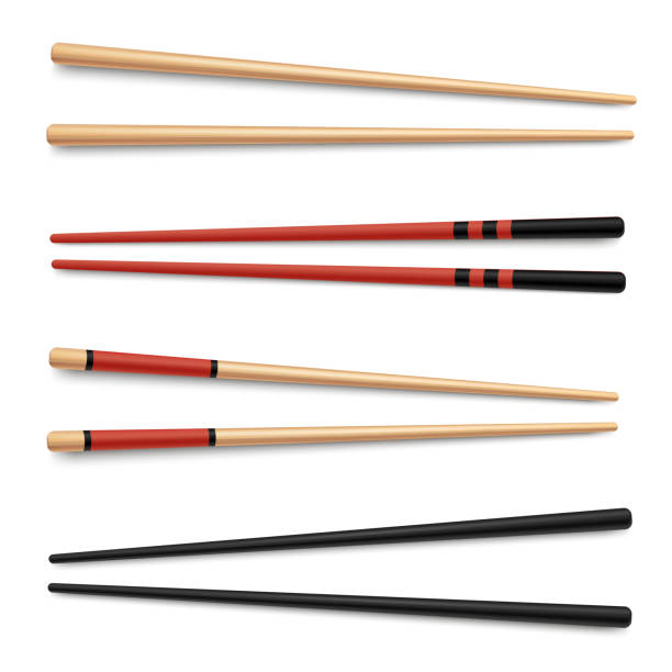 ilustraciones, imágenes clip art, dibujos animados e iconos de stock de set de palillos de comida oriental madera realista. ilustración de vectores aislados sobre fondo blanco - chopsticks