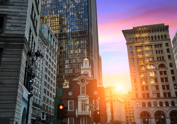 istock Boston downtown streets near Old State House at sunset 1013055658