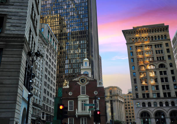 istock Boston downtown streets near Old State House at sunset 1013055812