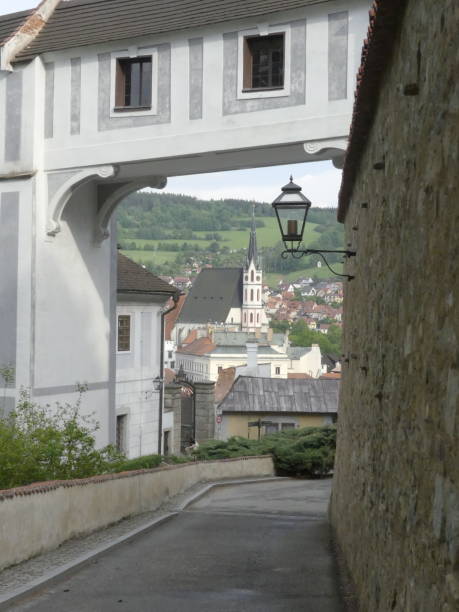 istock Empty street. An ancient street lamp on the castle wall. View of 1013069656