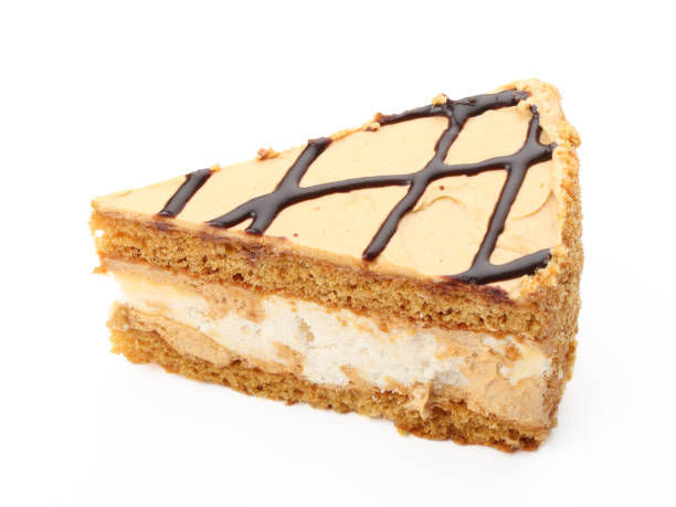 istock Piece of cake with brown cream isolated on a white background 1013073184