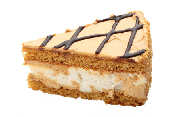 istock Piece of cake with brown cream isolated on a white background 1013073218