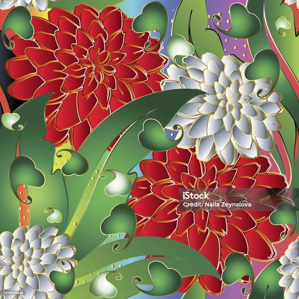 Colorful Vector 3d Floral Seamless Pattern Stock Illustration