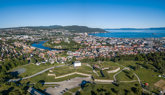 Aerial view of Trondheim and Kristiansten Fortress, Norway