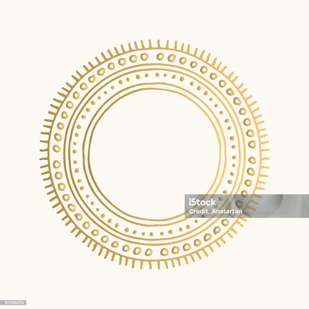 Golden ornamental frame. Vector vintage border. Hand drawn tribal design. Boho stock vector