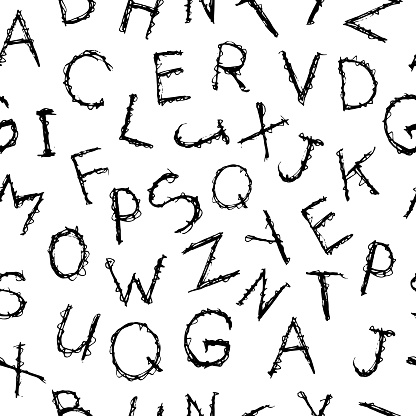 Doodle Scratch Hand Drawn Alphabet Seamless Pattern Scribble Letters ...