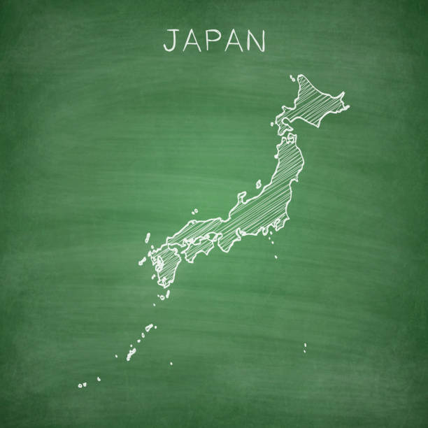 ilustraciones, imágenes clip art, dibujos animados e iconos de stock de mapa de japón dibujado en la pizarra - pizarra - blackboard green backgrounds education