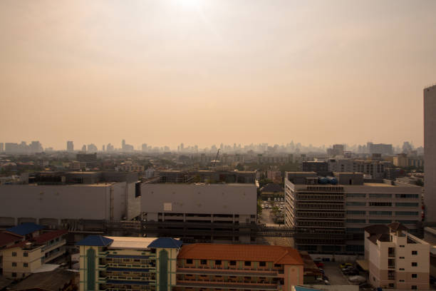 istock Cityscape urban skyline in the mist or smog 1013097106