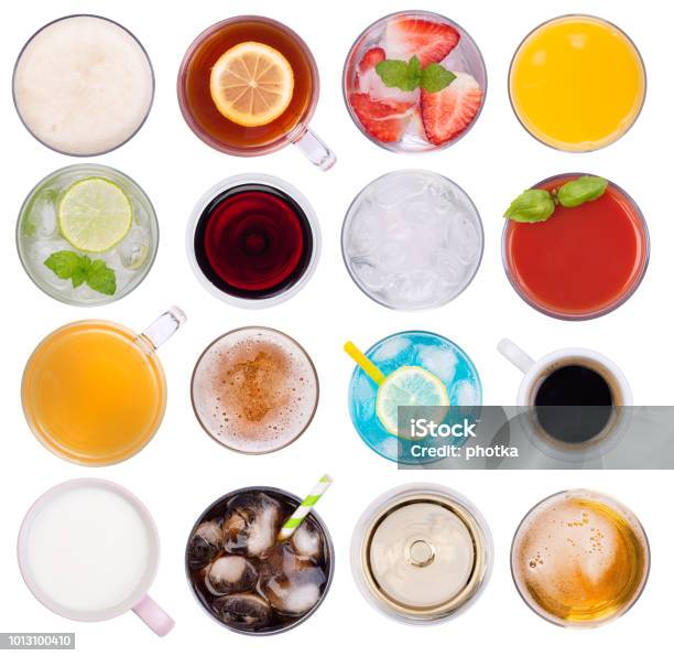 Cold And Hot Drinks Isolated On White Background - Fotografias de stock e mais imagens de Bebida - Bebida, Copo, Bebida Alcoólica