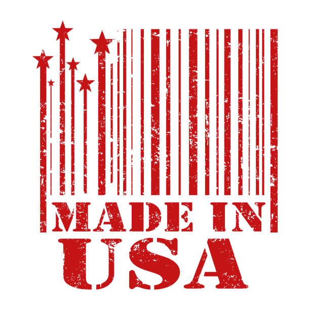 ilustraciones, imágenes clip art, dibujos animados e iconos de stock de sello de hecho en los e.e.u.u. - made in the usa label bar code merchandise