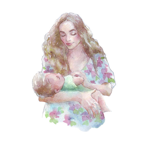 matka trzymająca dziecko - child mother illustration and painting little boys stock illustrations