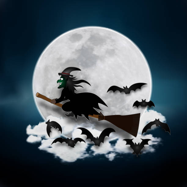 istock The witch fly in the dark night and full moon as Halloween day concept. vector illustration. 1013112596