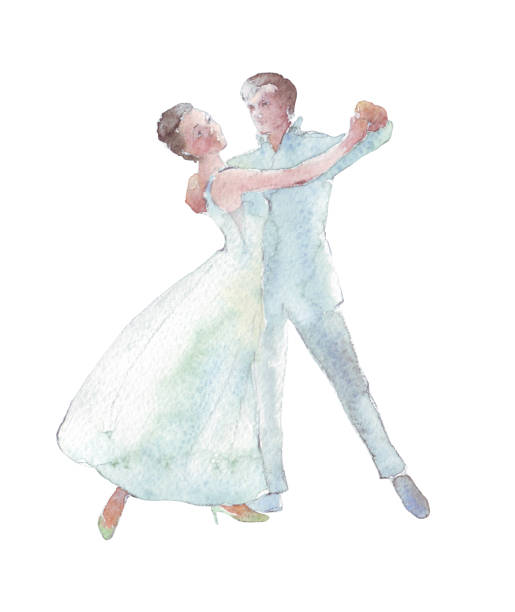 젊은 커플입니다 댄스 - illustration and painting watercolor painting people couple stock illustrations