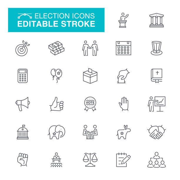 иконы линии избрания и политики - voting interface icons election politics stock illustrations