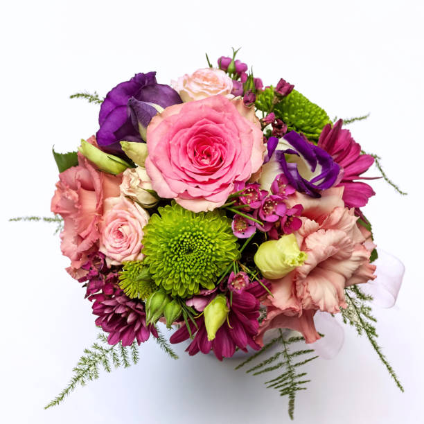 istock Colorful Flower bouquet top view isolated on white background 1013116150