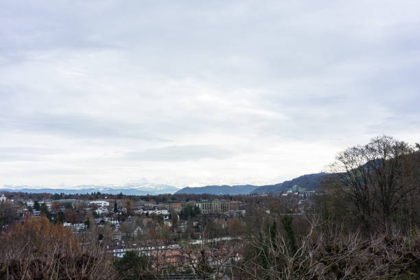 città di berna con alpi di montagna di neve sullo sfondo - berne canton switzerland landscape travel foto e immagini stock