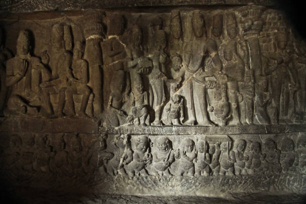 istock Sculpture at Ellora cave complex in Maharashtra India 1013147216