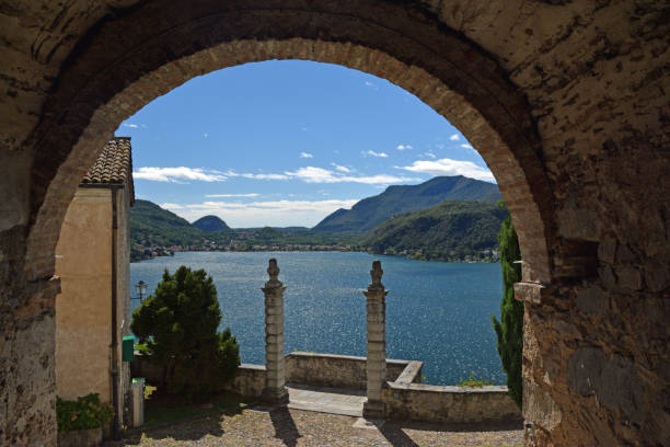 istock Arch view of lake in Lugano 1013156044