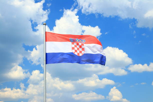 istock Croatian flag flying on wind 1013162744