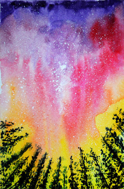 istock Watercolor night sky and stars. Northern Lights. 1013191158