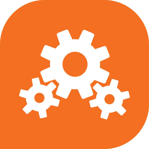 Orange Gears Icon Vector illustration of an orange and white gears icon. interlocked stock illustrations