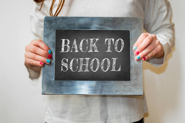 istock Child holding up a blackboard with the words Back to School 1013201282