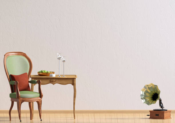 istock Classic interior with table and chair. Wall mock up. 3d illustration. 1013205130