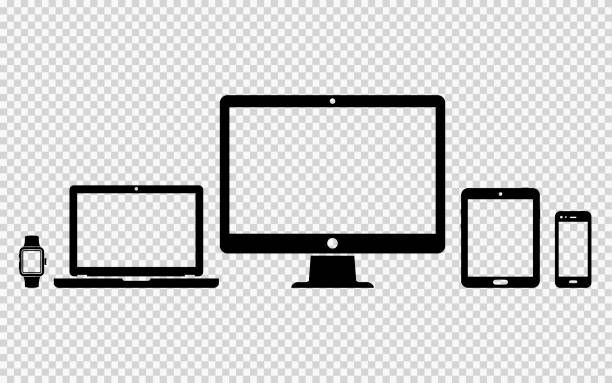 デジタル デバイスのアイコンのセット - デスクトップ型パソコン点のイラスト素材／クリップアート素材／マンガ素材／アイコン素材