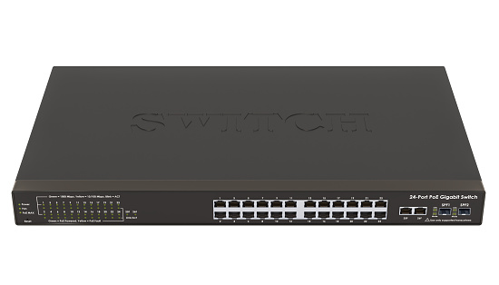 Network switch with 24 ports. 3D rendering isolated on white background