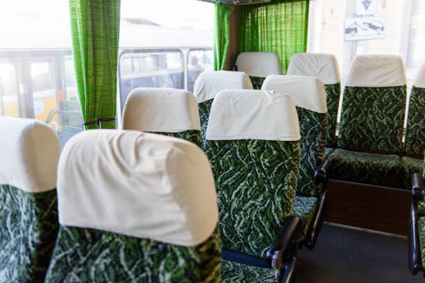 istock Seats in a Russian old fashioned passenger bus. 1013272846