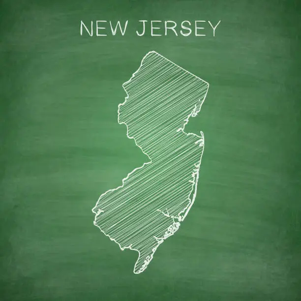 Vector illustration of New Jersey map drawn on chalkboard - Blackboard