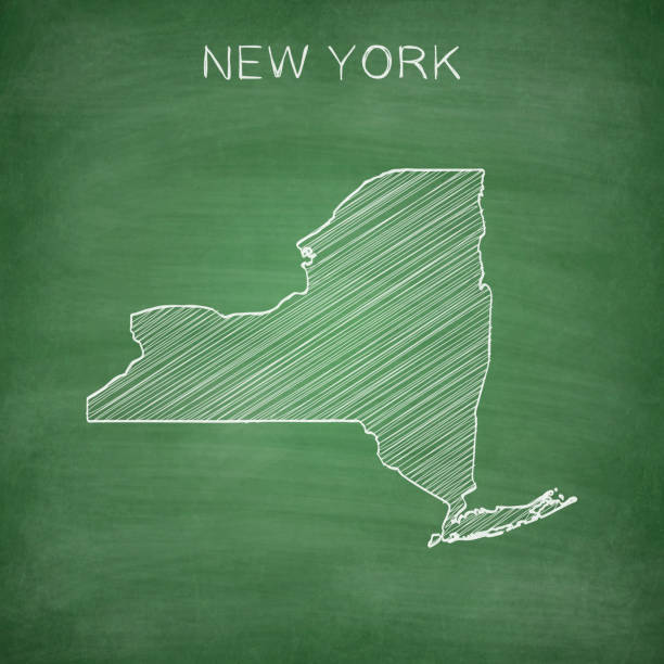 ilustraciones, imágenes clip art, dibujos animados e iconos de stock de nueva york mapa dibujado en la pizarra - pizarra - blackboard green backgrounds education