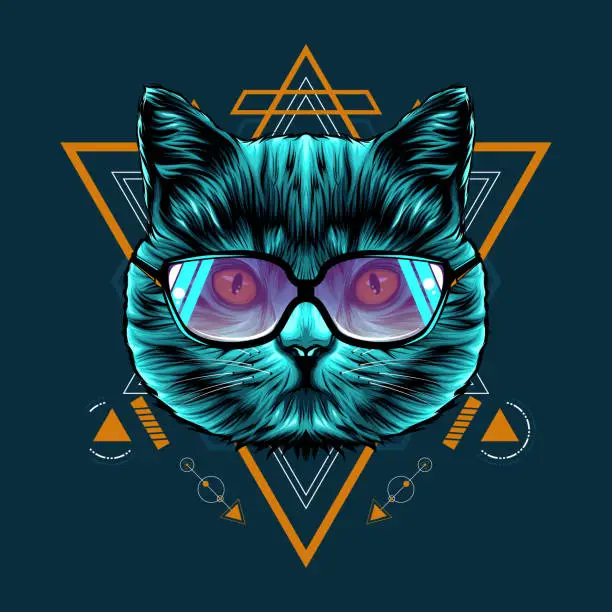 Vector illustration of Cat Sacred Geometry Illustration
