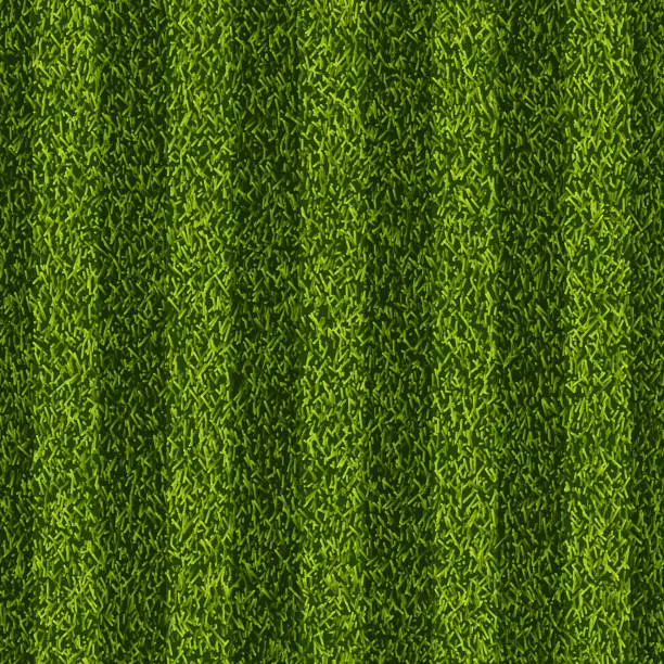 Vector illustration of Vector realistic top view illustration of soccer green grass field. Seamless striped line football stadium texture.