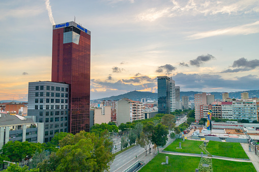 Barcelona, Spain - June 6, 2018: View for Barcelona with Edificio Allianz (Torre Allianz).