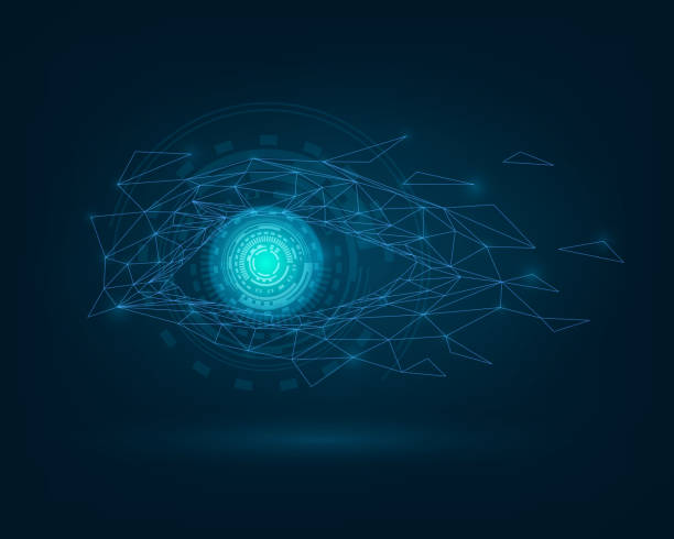ilustrações de stock, clip art, desenhos animados e ícones de glowing wireframe eye - vector spy surveillance human eye