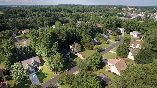 Aerial view of suburban houses in southern United States