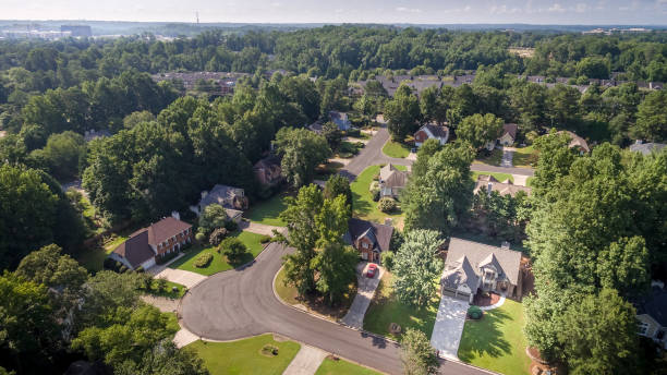 Aerial Picture of typical suburban houses in southern United States stock photo