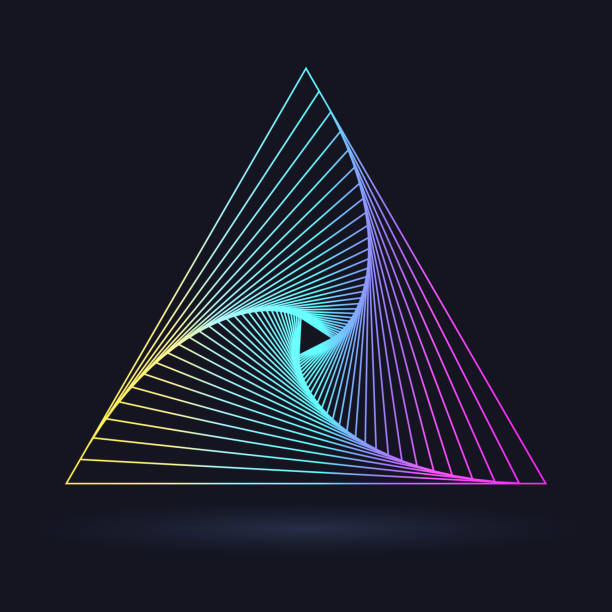 Neon triangle Neon triangle with a spiral, logo on a black background transparent prism stock illustrations